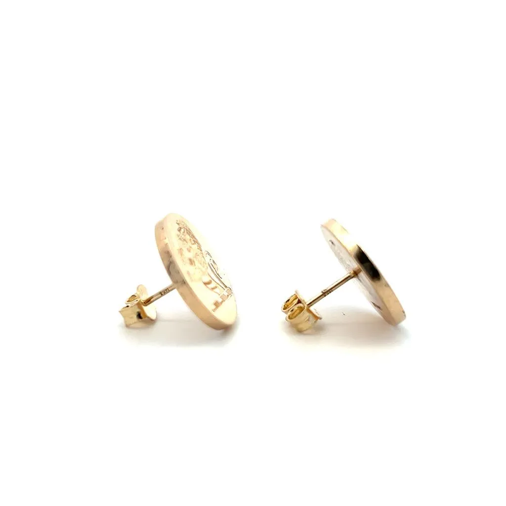 Estate 14K Yellow Gold Engraved Heraldic Lion Stud Earrings