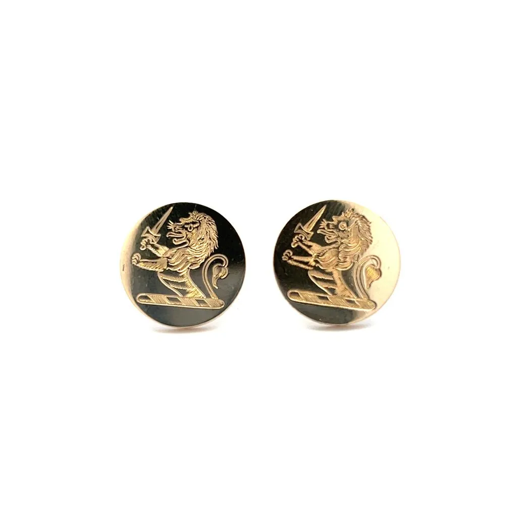 Estate 14K Yellow Gold Engraved Heraldic Lion Stud Earrings