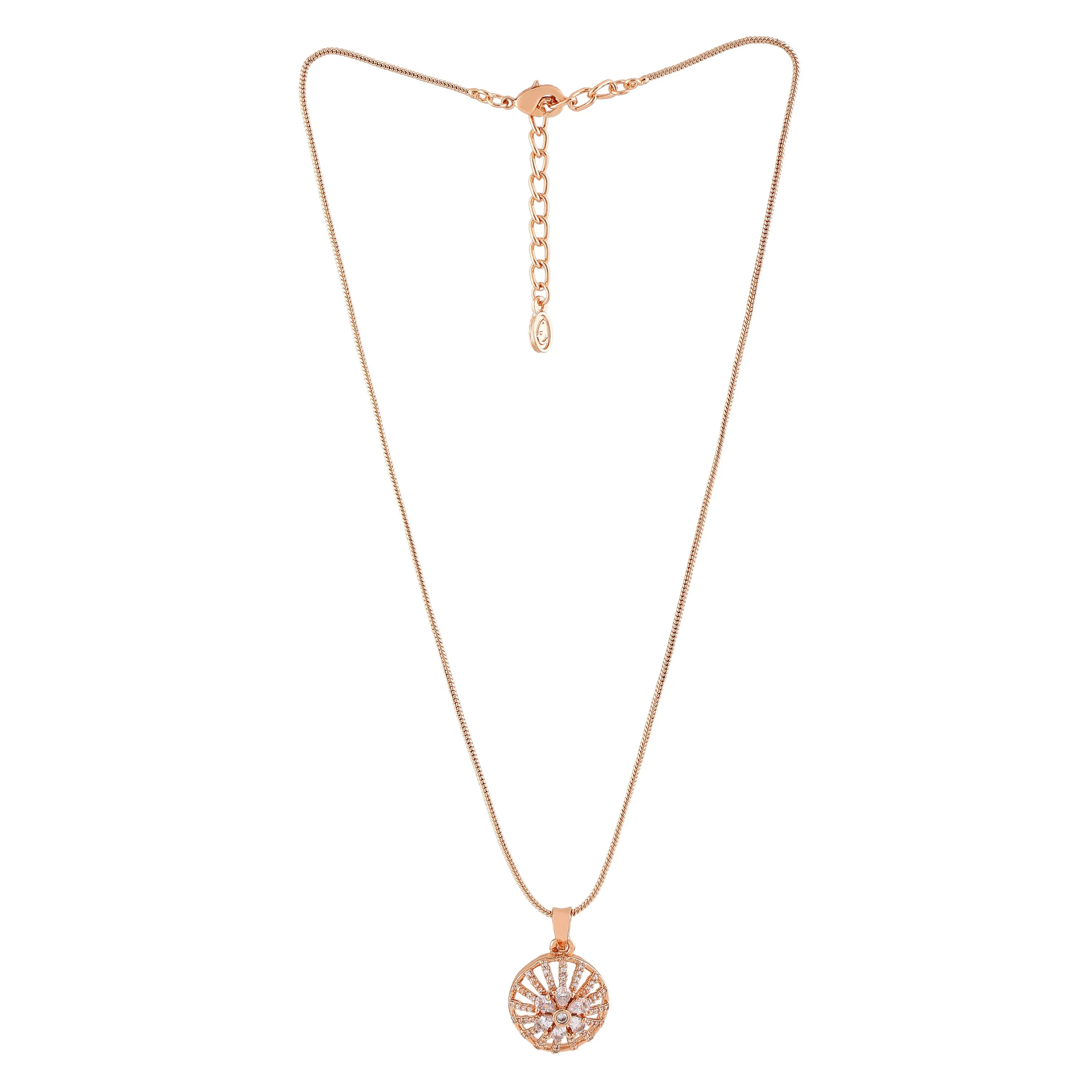 Estele Rose Gold Plated CZ Flower Designer Pendant Set for Women