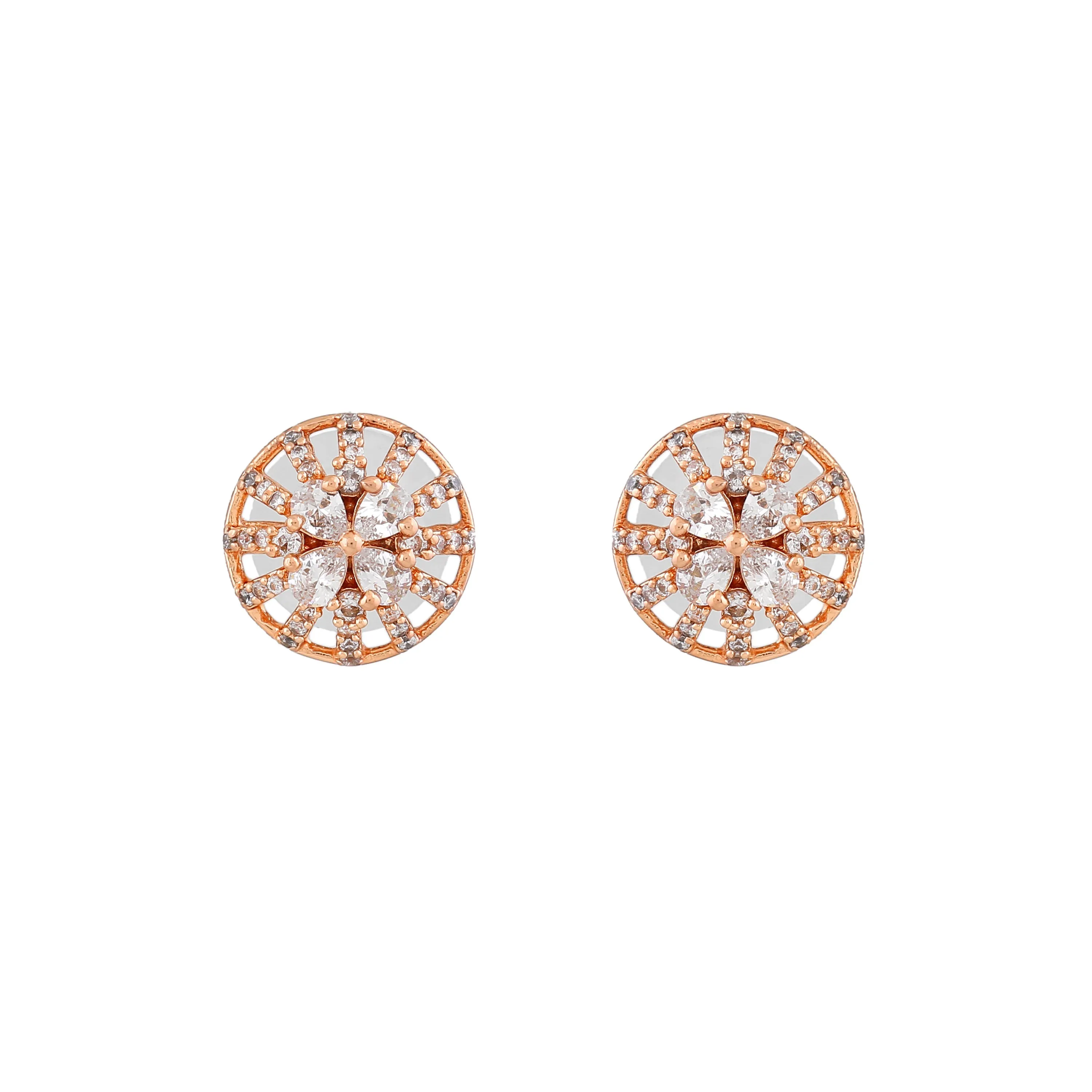 Estele Rose Gold Plated CZ Flower Designer Pendant Set for Women