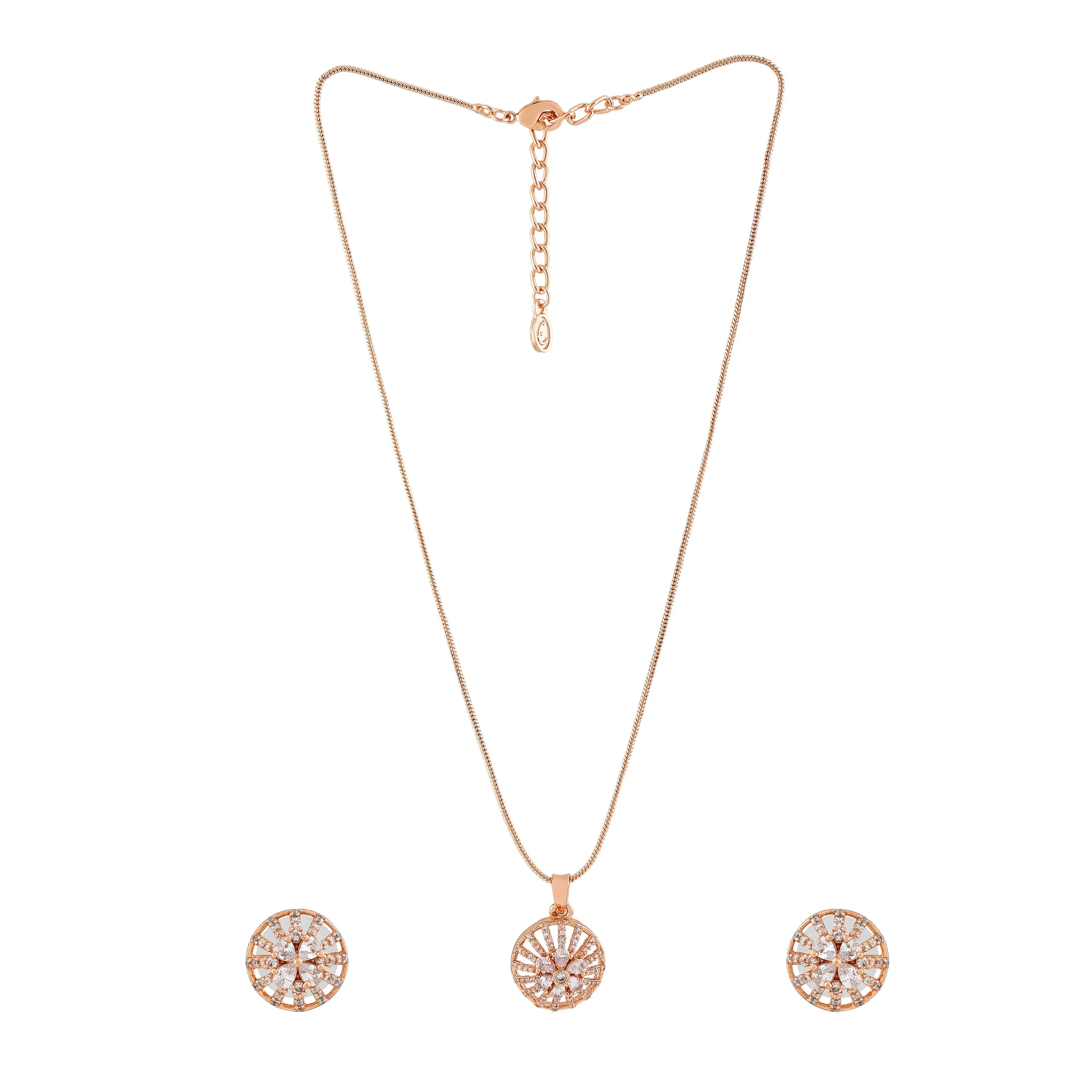 Estele Rose Gold Plated CZ Flower Designer Pendant Set for Women