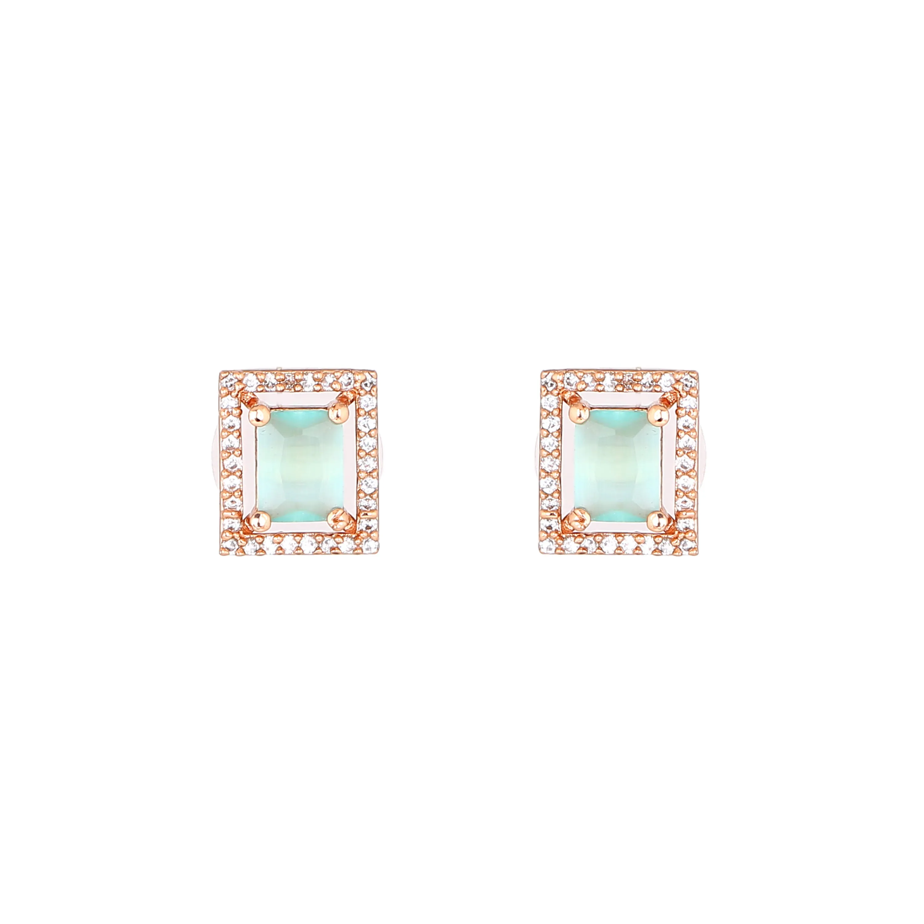 Estele Rose Gold Plated CZ Square Designer Pendant Set with Mint Green Crystals for Women