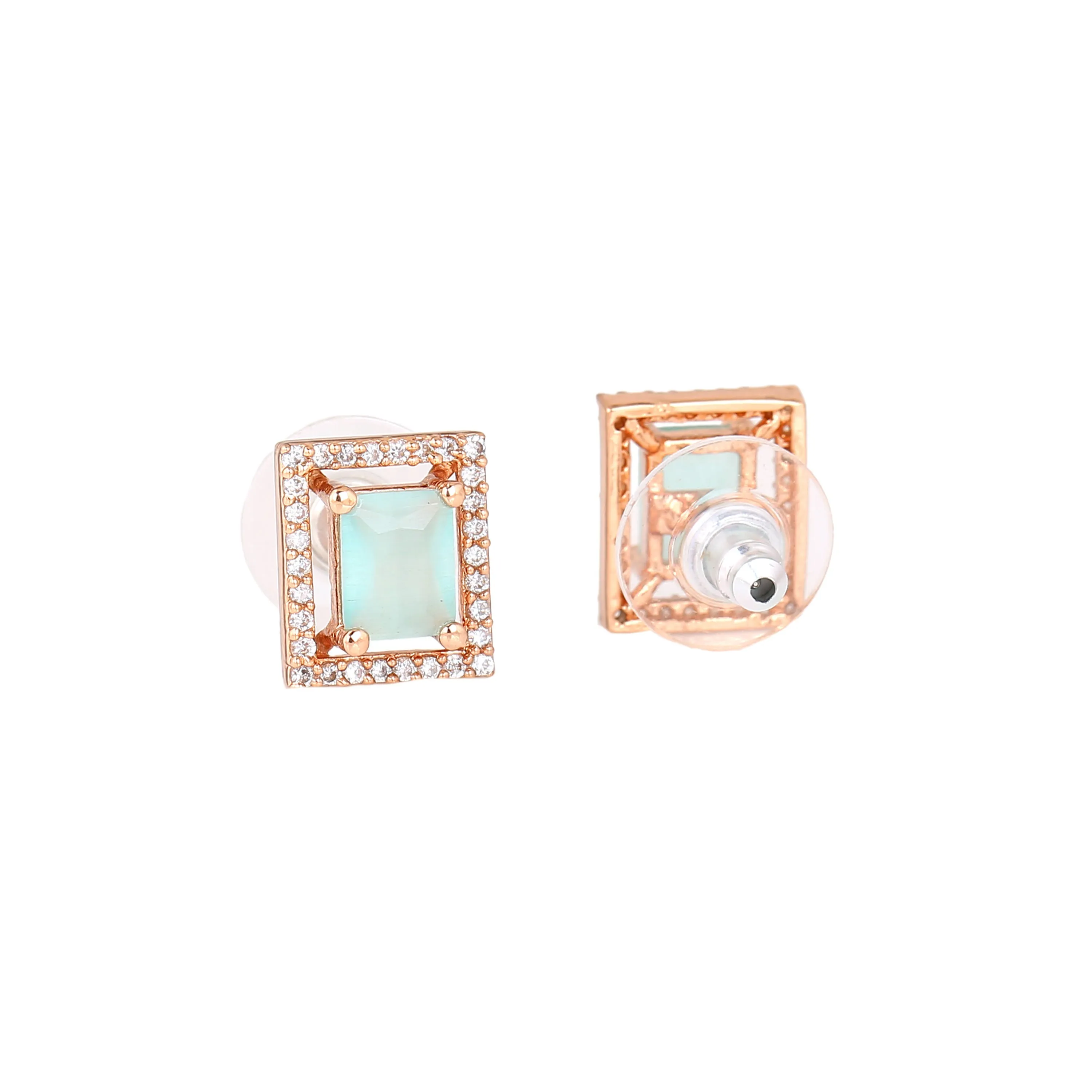 Estele Rose Gold Plated CZ Square Designer Pendant Set with Mint Green Crystals for Women