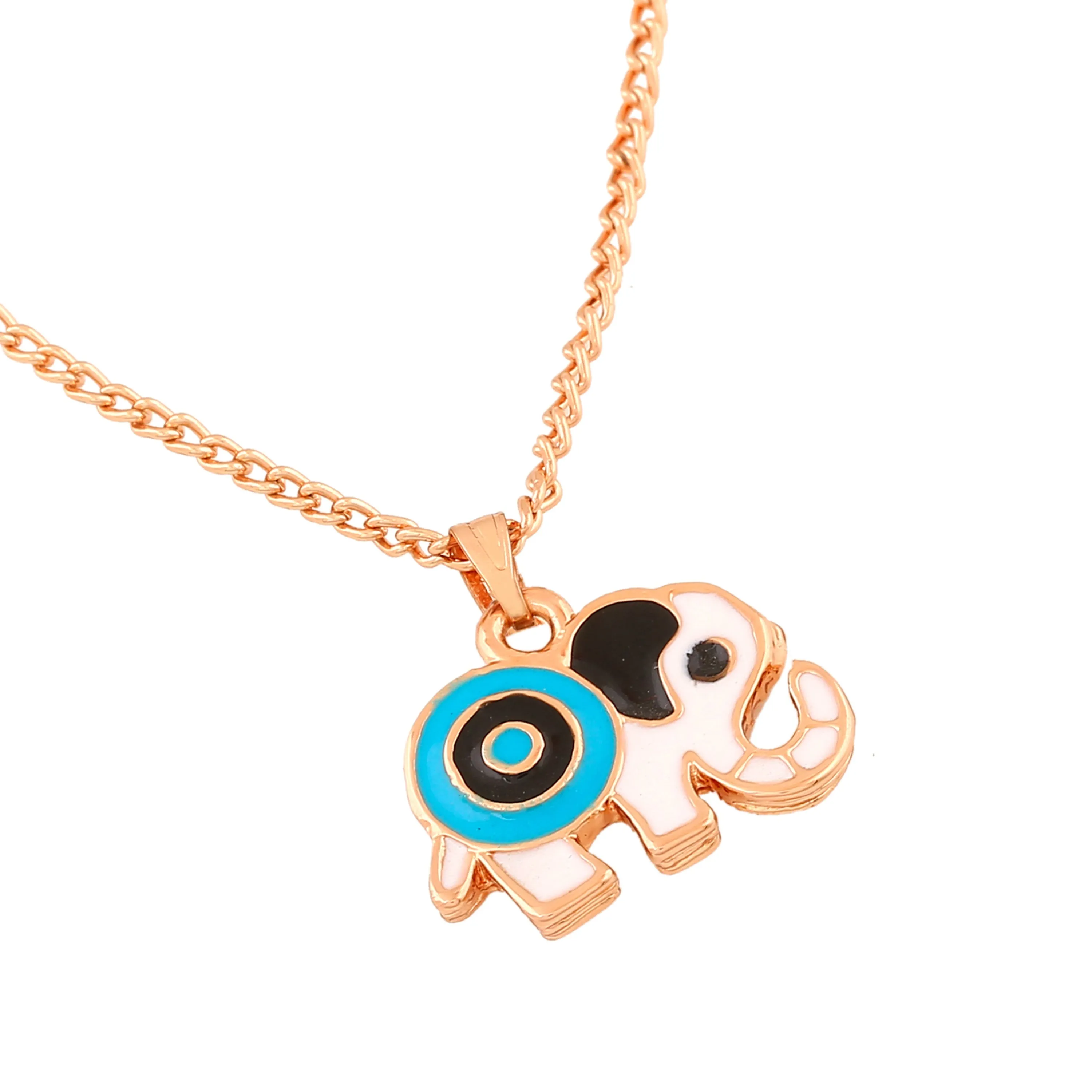 Estele Rose Gold Plated Elephant Designer Evil Eye Charm Pendant with Black & Turkish Blue Enamel for Girls/Women