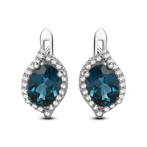 European Luxurious Natural Topaz Oval Shape Silver Studs Earrings for Women