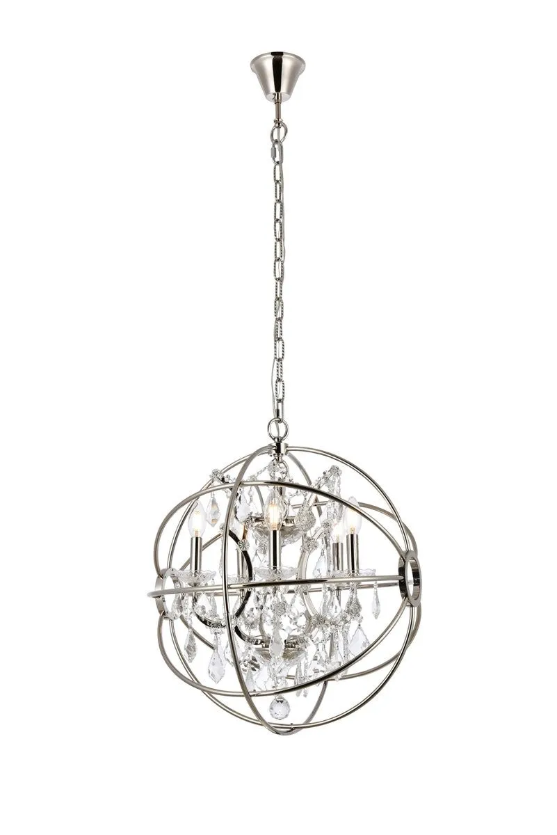 Five Light Pendant from the Geneva Collection in Polished Nickel Finish by Elegant Lighting