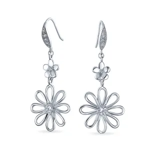 Floral Garden Wedding Canary Yellow CZ Daisy Dangle Chandelier Earrings Silver