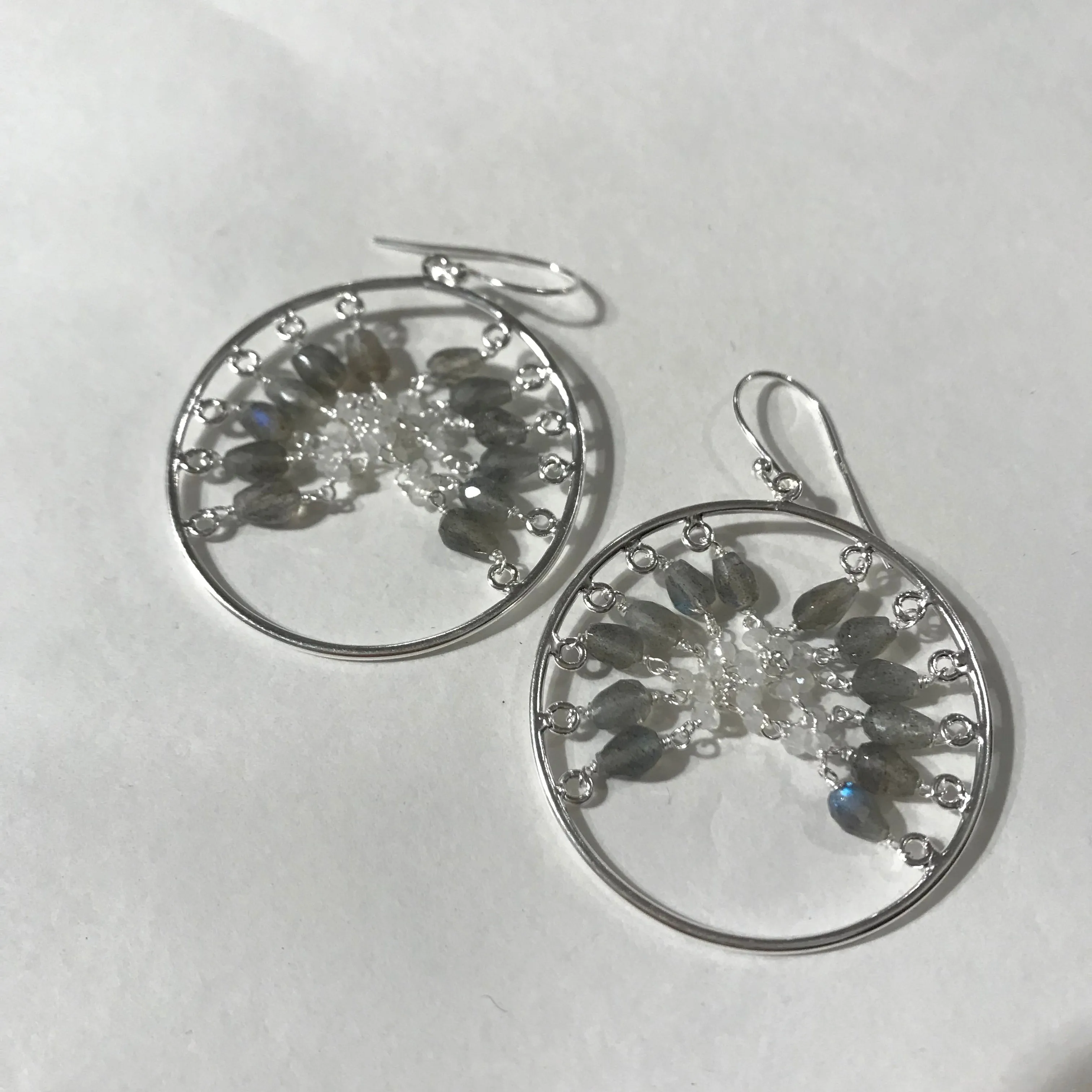 Forward facing Silver Beaded Hoop Earrings