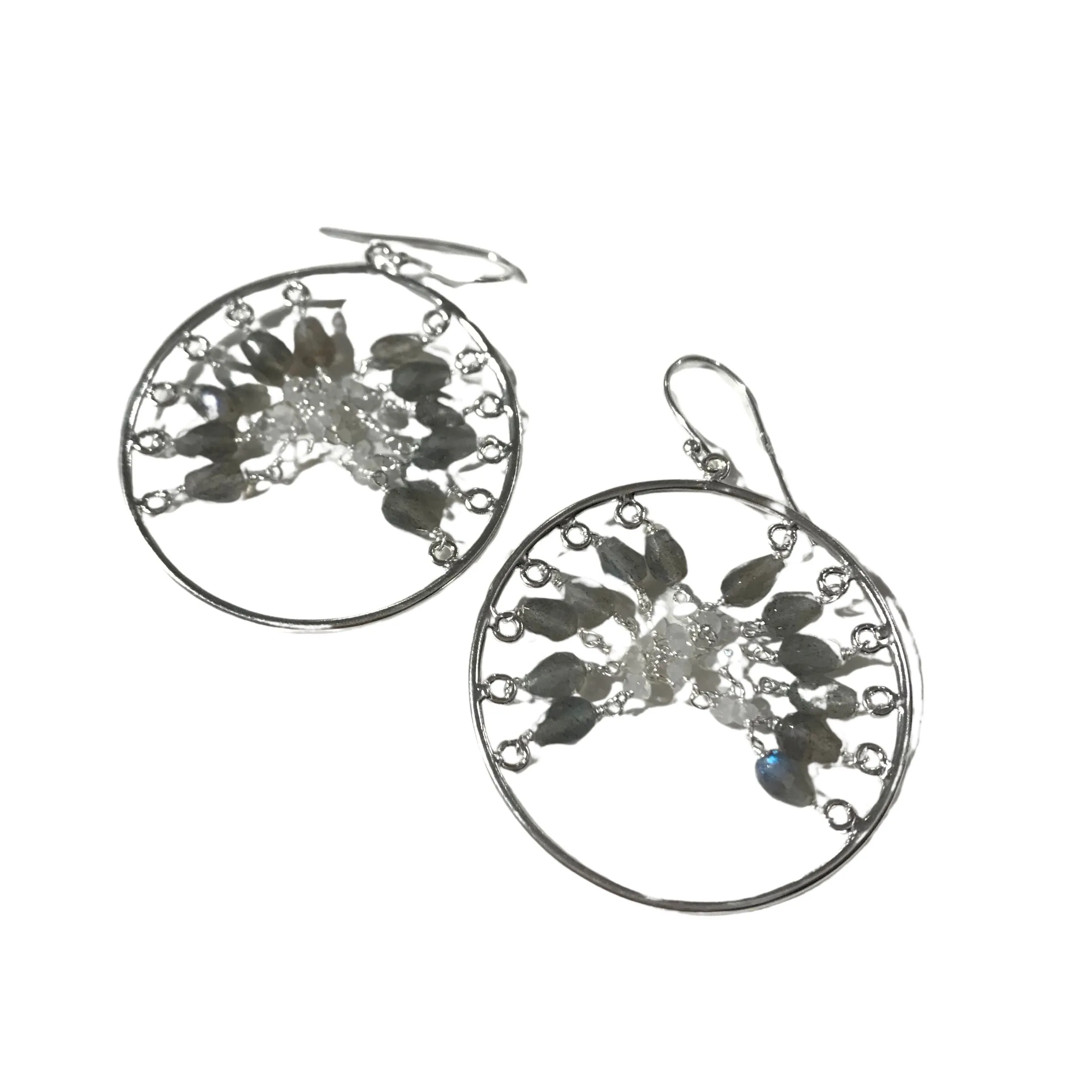 Forward facing Silver Beaded Hoop Earrings