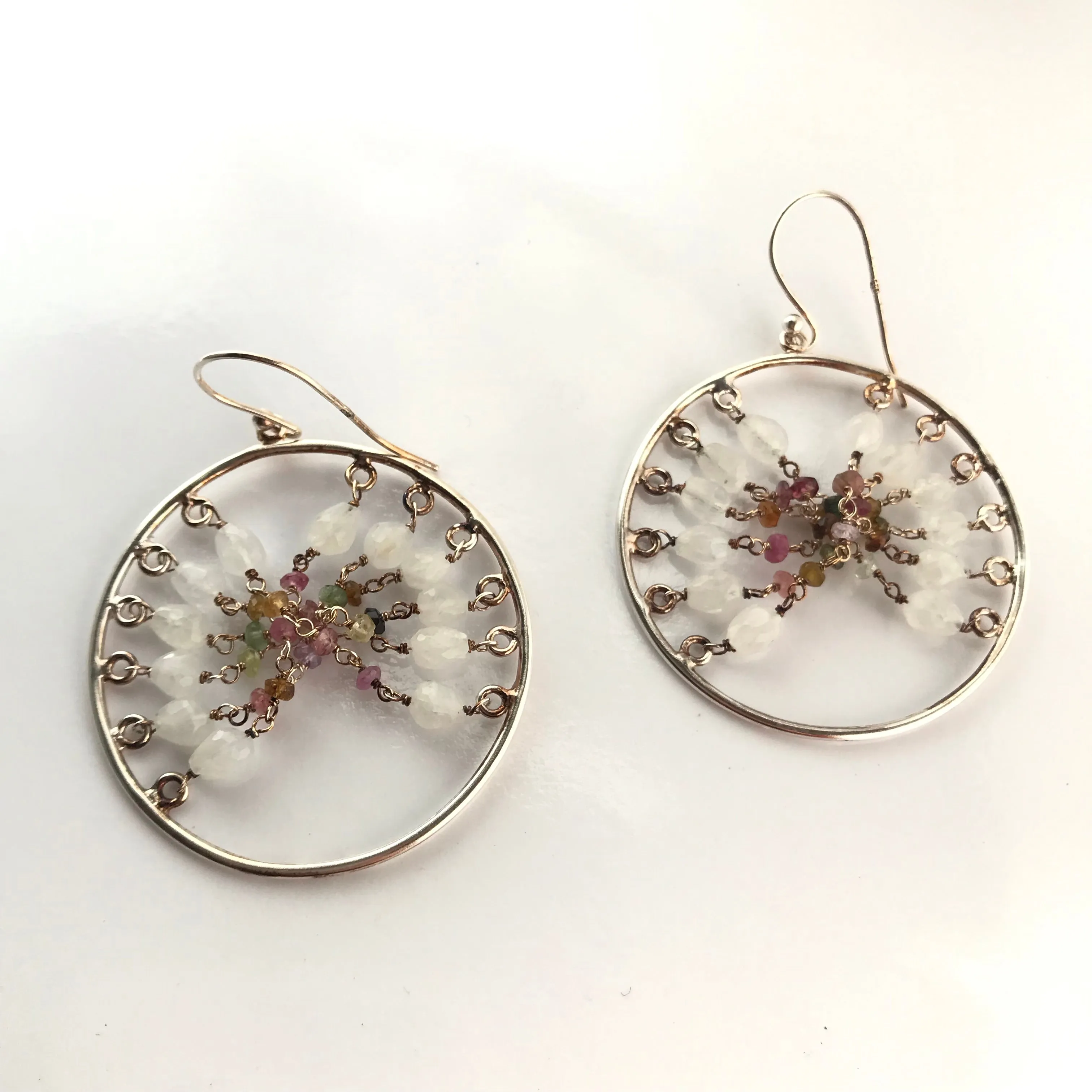 Forward facing Silver Beaded Hoop Earrings