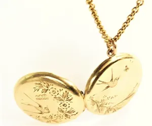 Fully Hallmarked Gold Antique Swallow Locket Necklace 1911