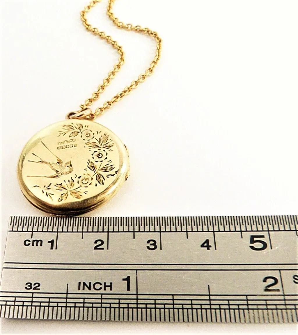 Fully Hallmarked Gold Antique Swallow Locket Necklace 1911