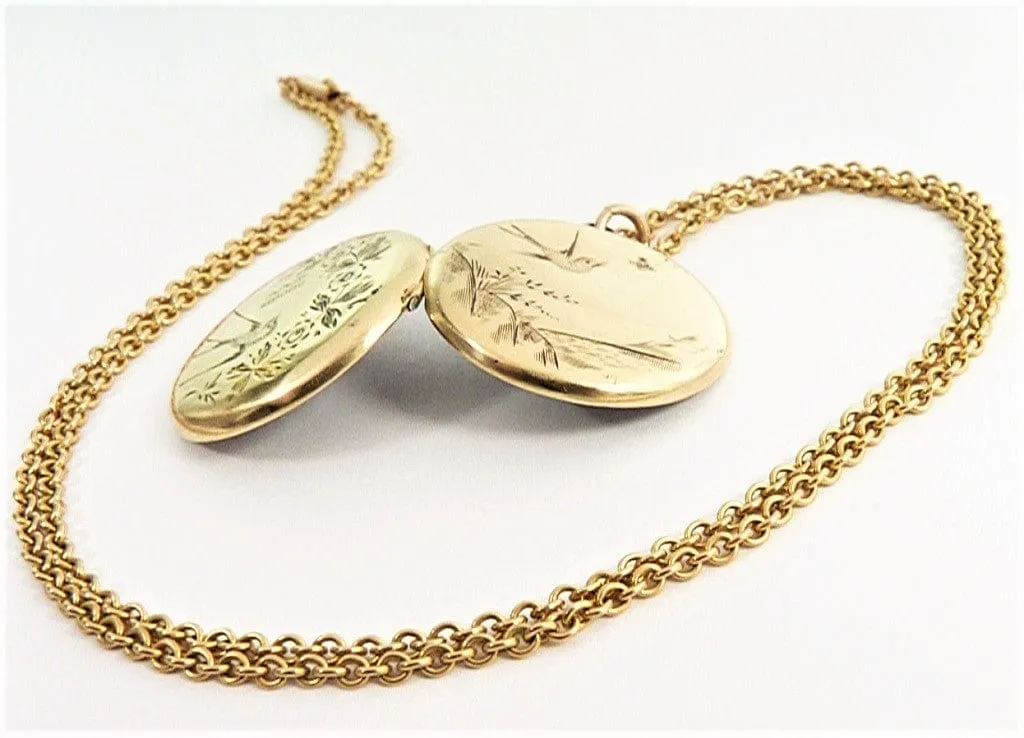 Fully Hallmarked Gold Antique Swallow Locket Necklace 1911