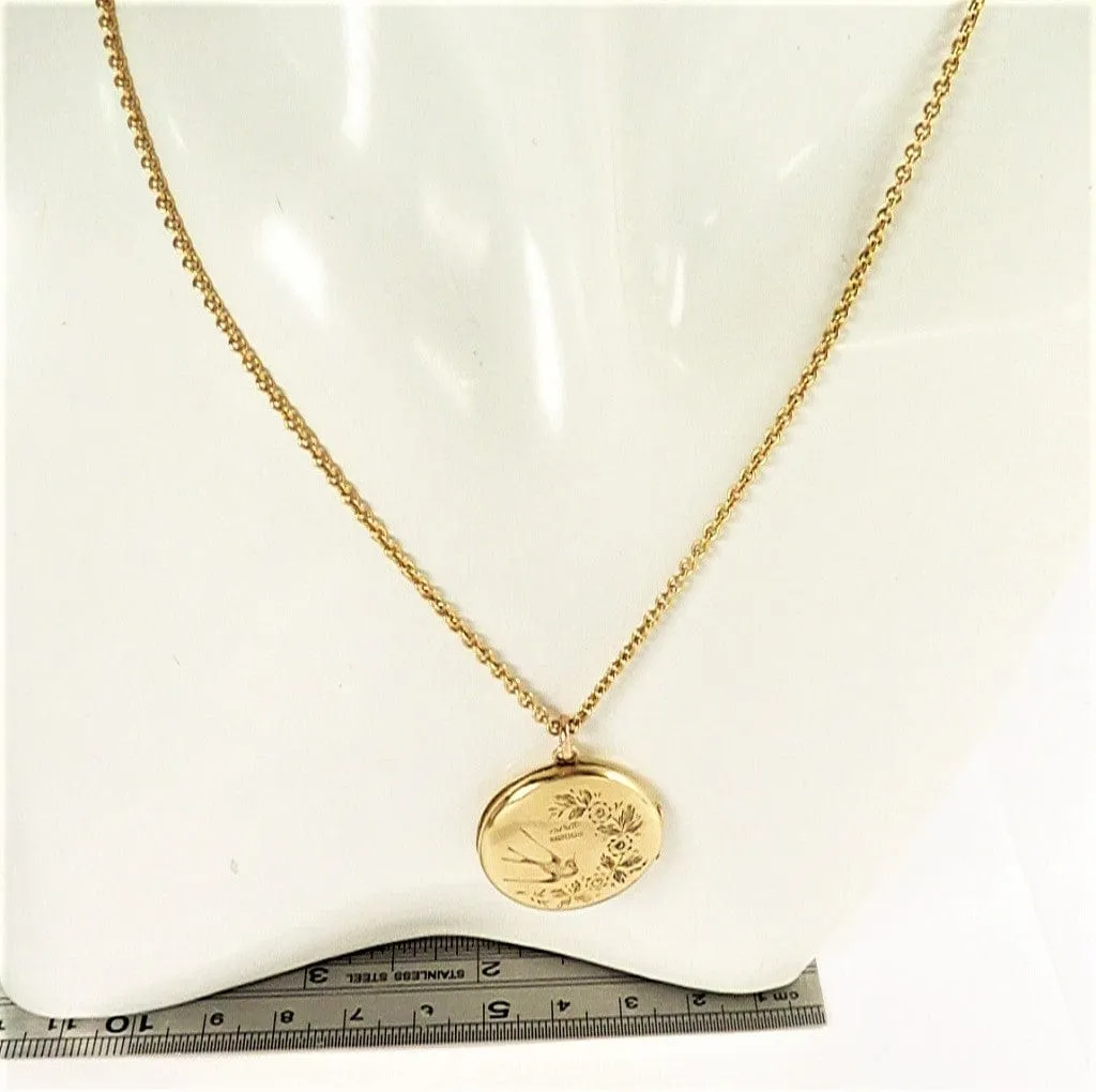 Fully Hallmarked Gold Antique Swallow Locket Necklace 1911