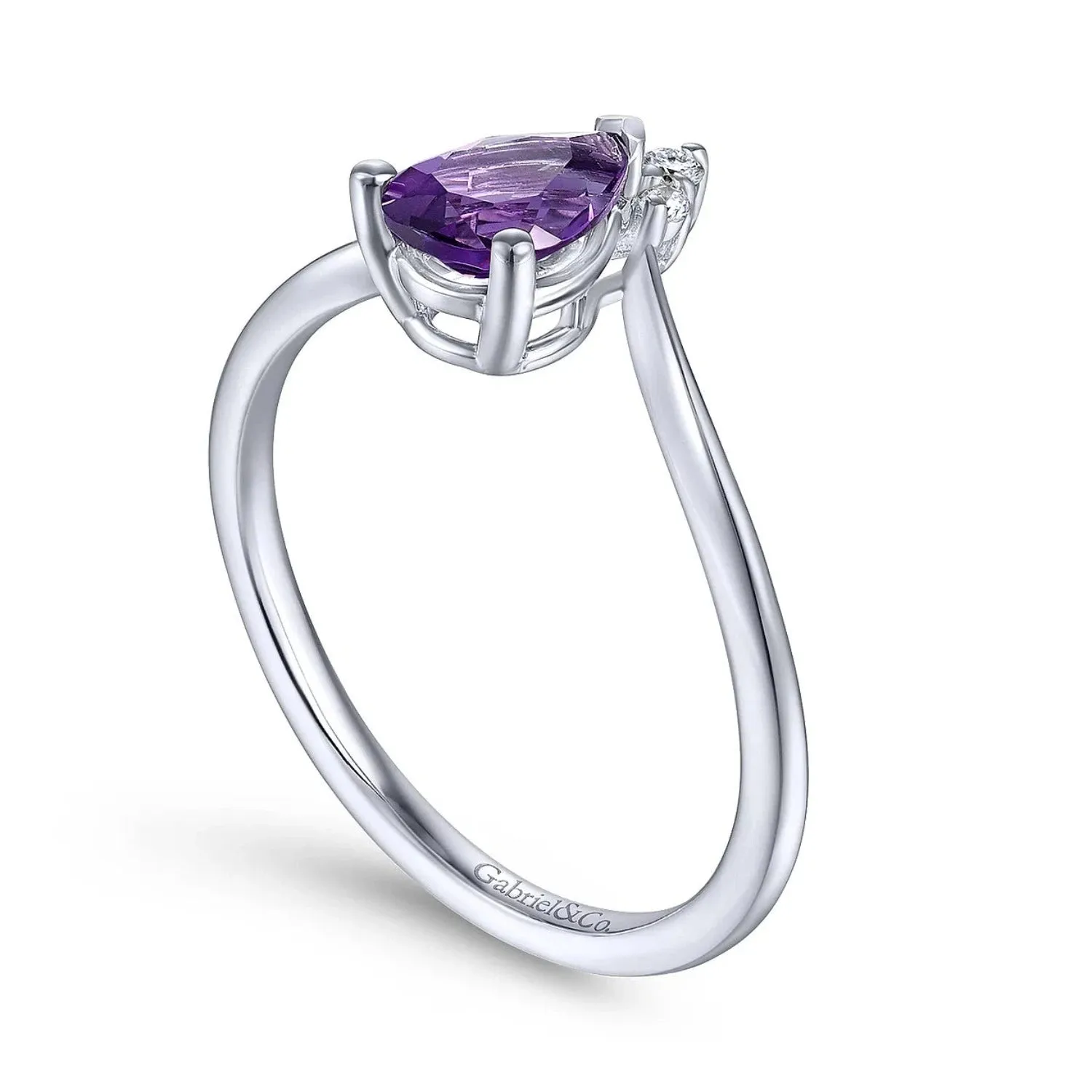 Gabriel & Co. Teardrop Amethyst and Diamond Triangle Ring