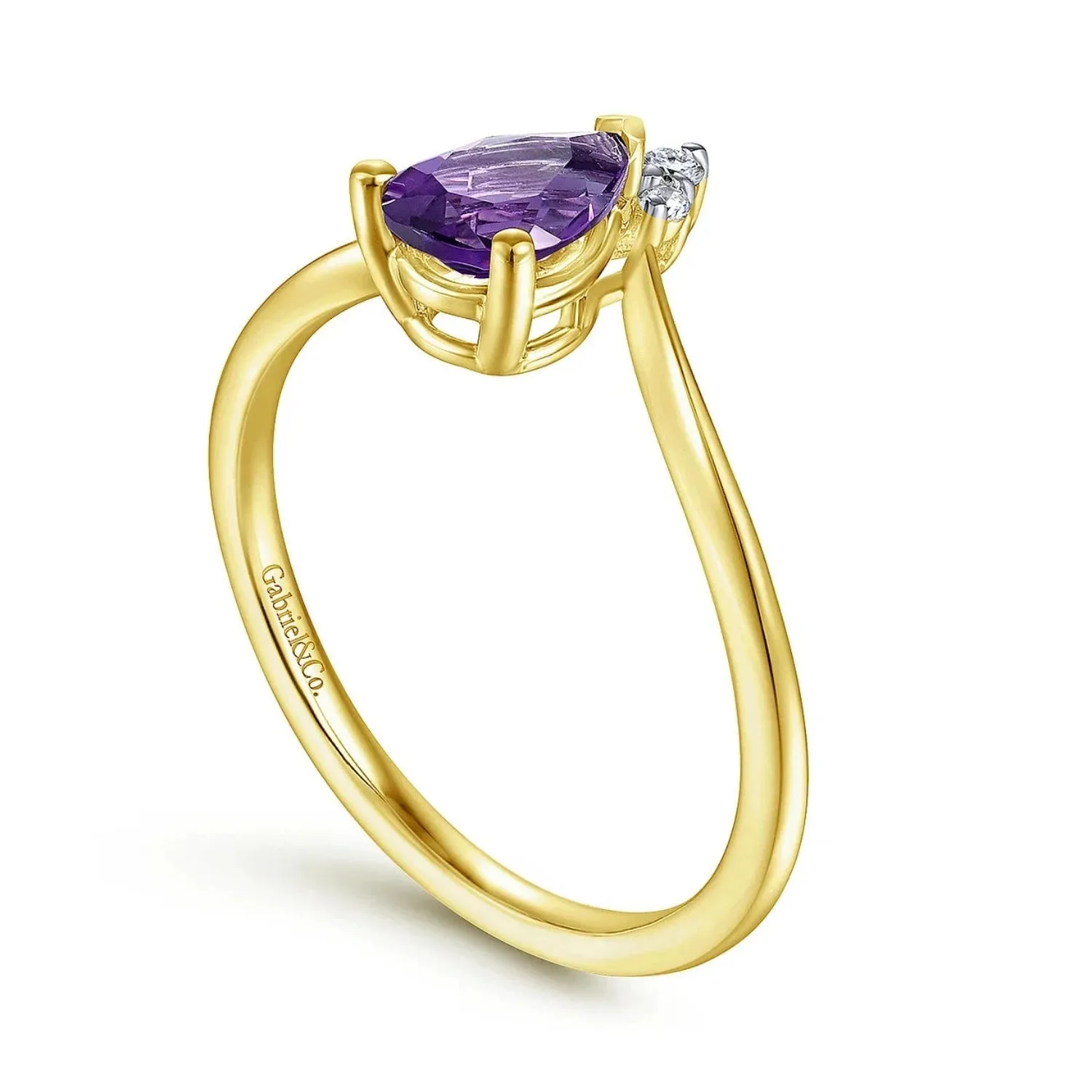 Gabriel & Co. Teardrop Amethyst and Diamond Triangle Ring