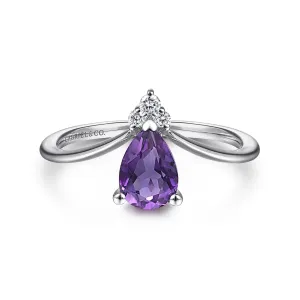 Gabriel & Co. Teardrop Amethyst and Diamond Triangle Ring