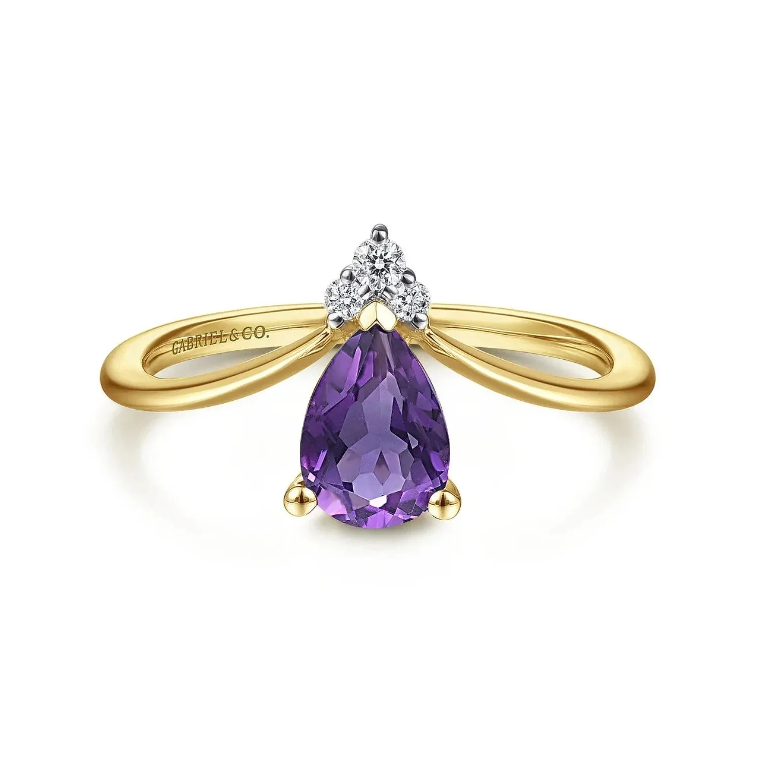 Gabriel & Co. Teardrop Amethyst and Diamond Triangle Ring