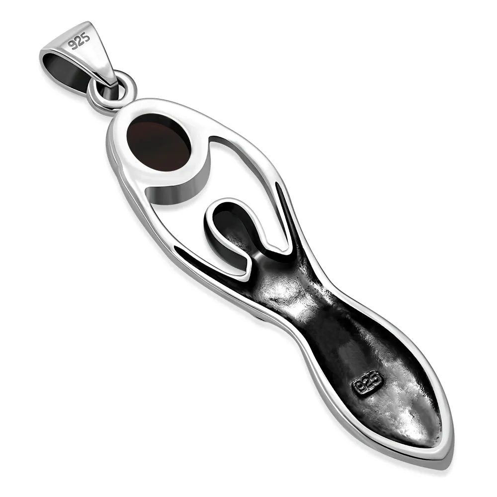 Garnet Fertility Moon Goddess Silver Pendant