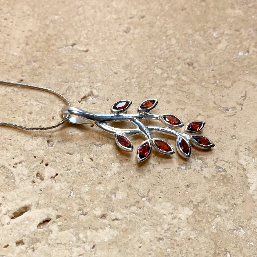 Garnet Marquise Leaf Design Pendant - Juniper