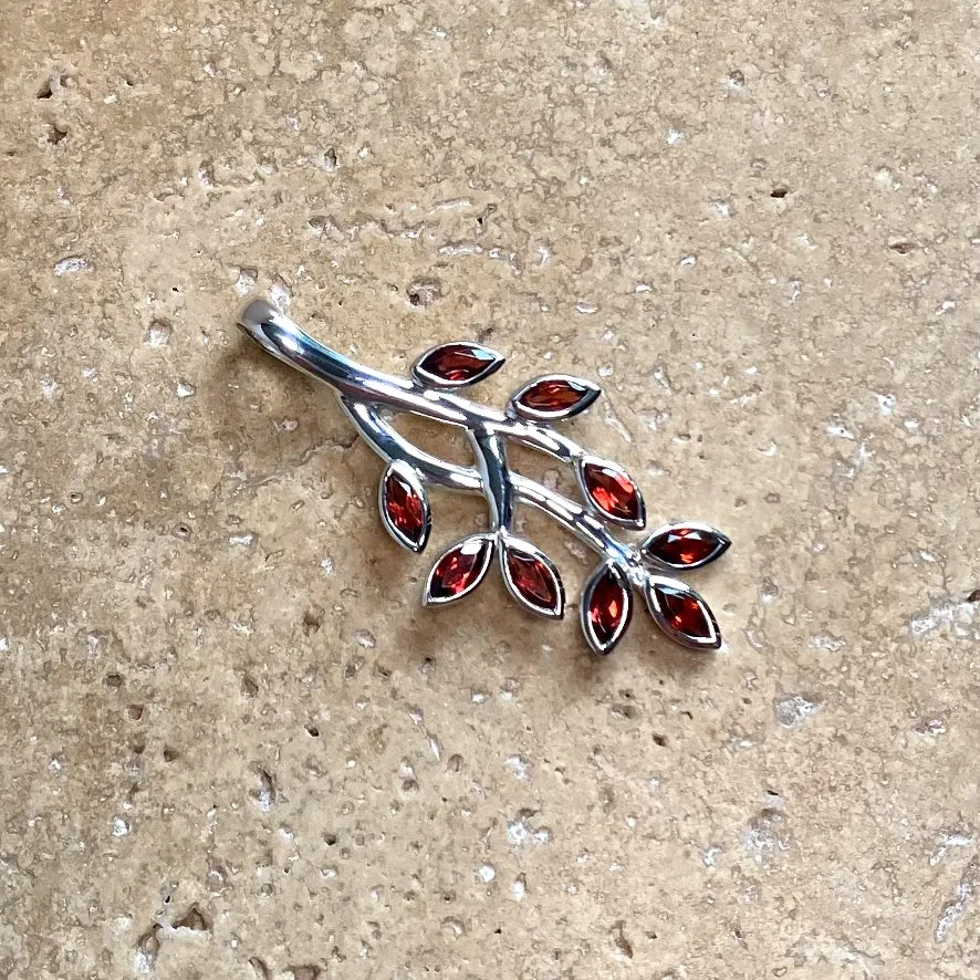 Garnet Marquise Leaf Design Pendant - Juniper