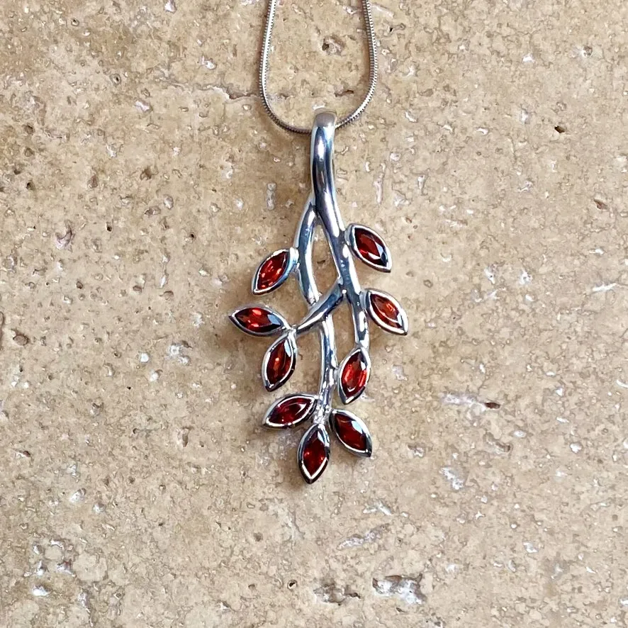 Garnet Marquise Leaf Design Pendant - Juniper