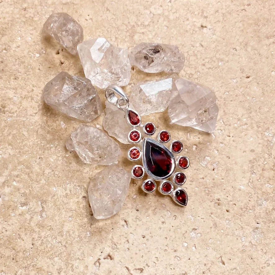 Garnet Teardrop Multi Stone Pendant - Gaya