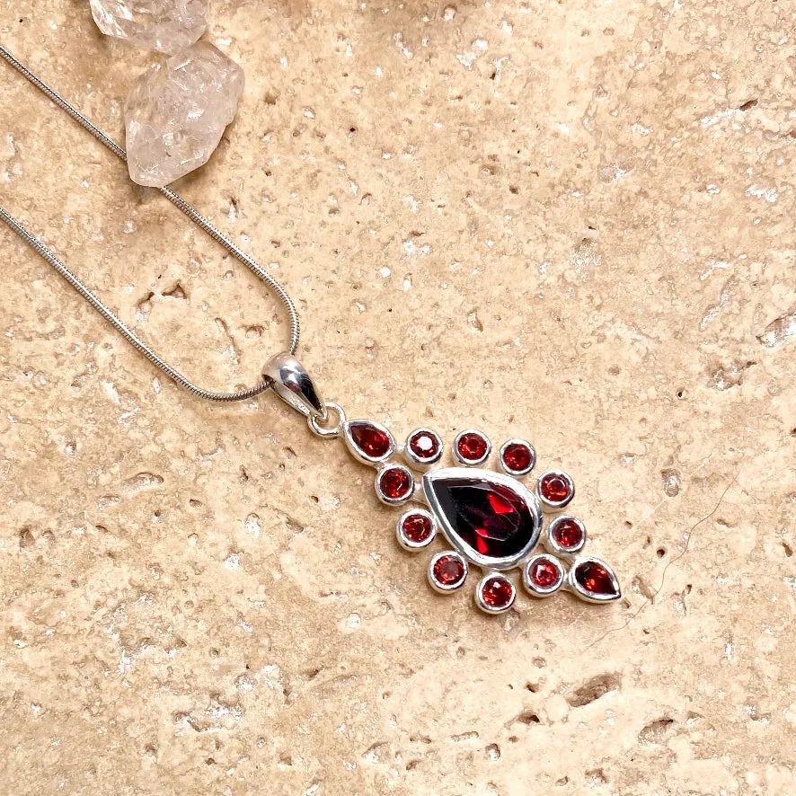 Garnet Teardrop Multi Stone Pendant - Gaya