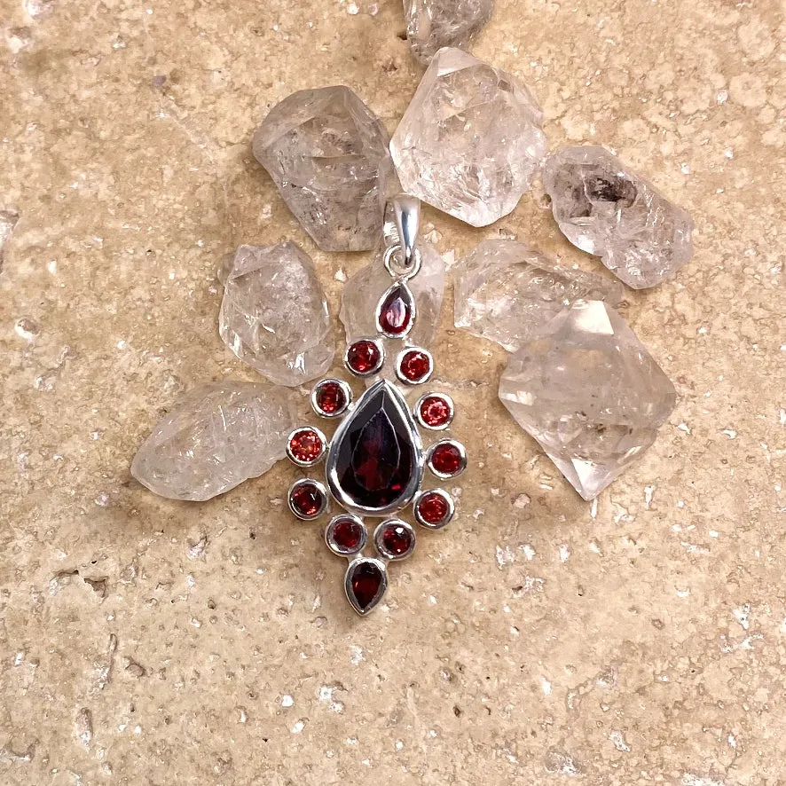 Garnet Teardrop Multi Stone Pendant - Gaya