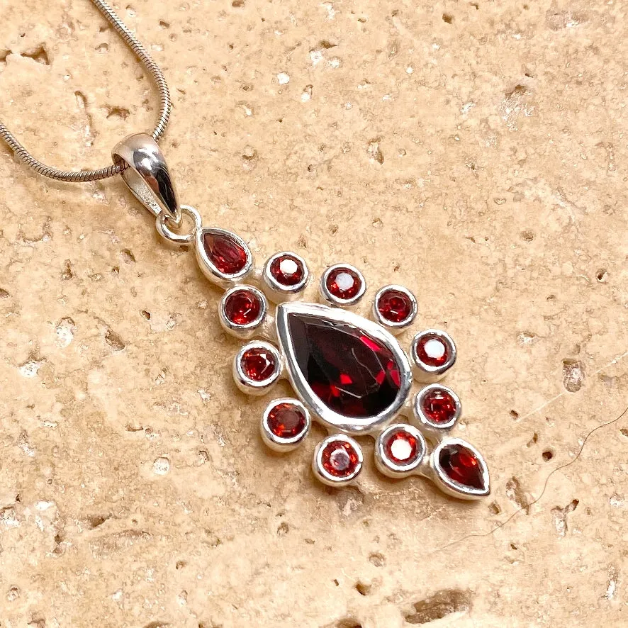 Garnet Teardrop Multi Stone Pendant - Gaya