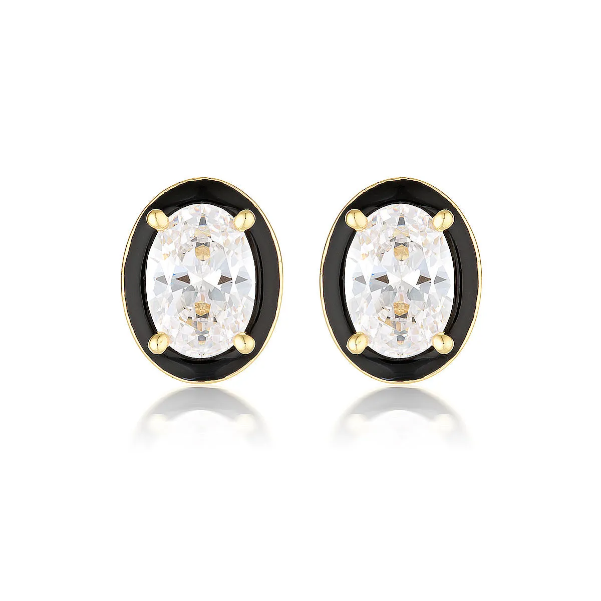 GEORGINI REFLECTION OVAL STUD EARRINGS GOLD & BLACK ENAMEL