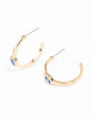 Gold Oval Halo Diamante Hoop Earrings