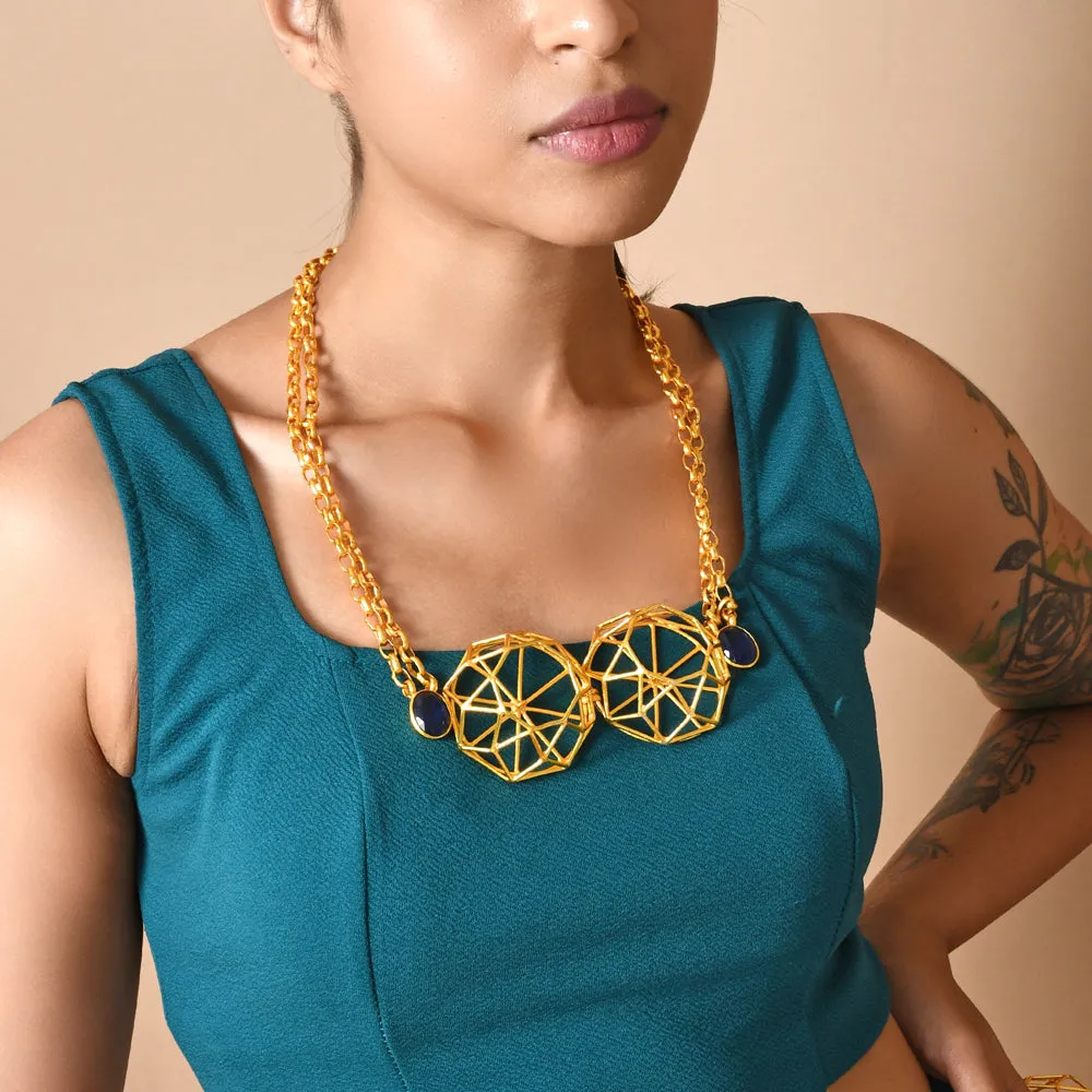 Gold Plated Cutwork Pattern Pendant Necklace