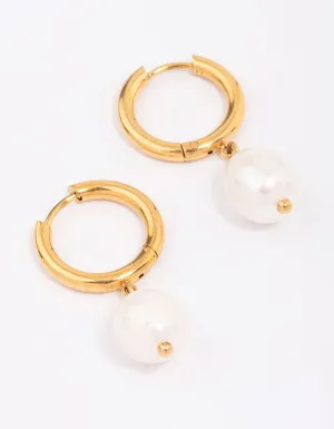 Gold Plated Surgical Steel Classic Freshwater Pearl Hoop Earrings