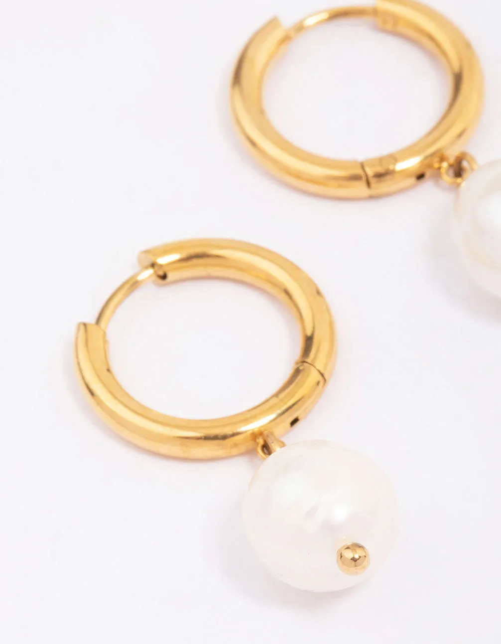 Gold Plated Surgical Steel Classic Freshwater Pearl Hoop Earrings