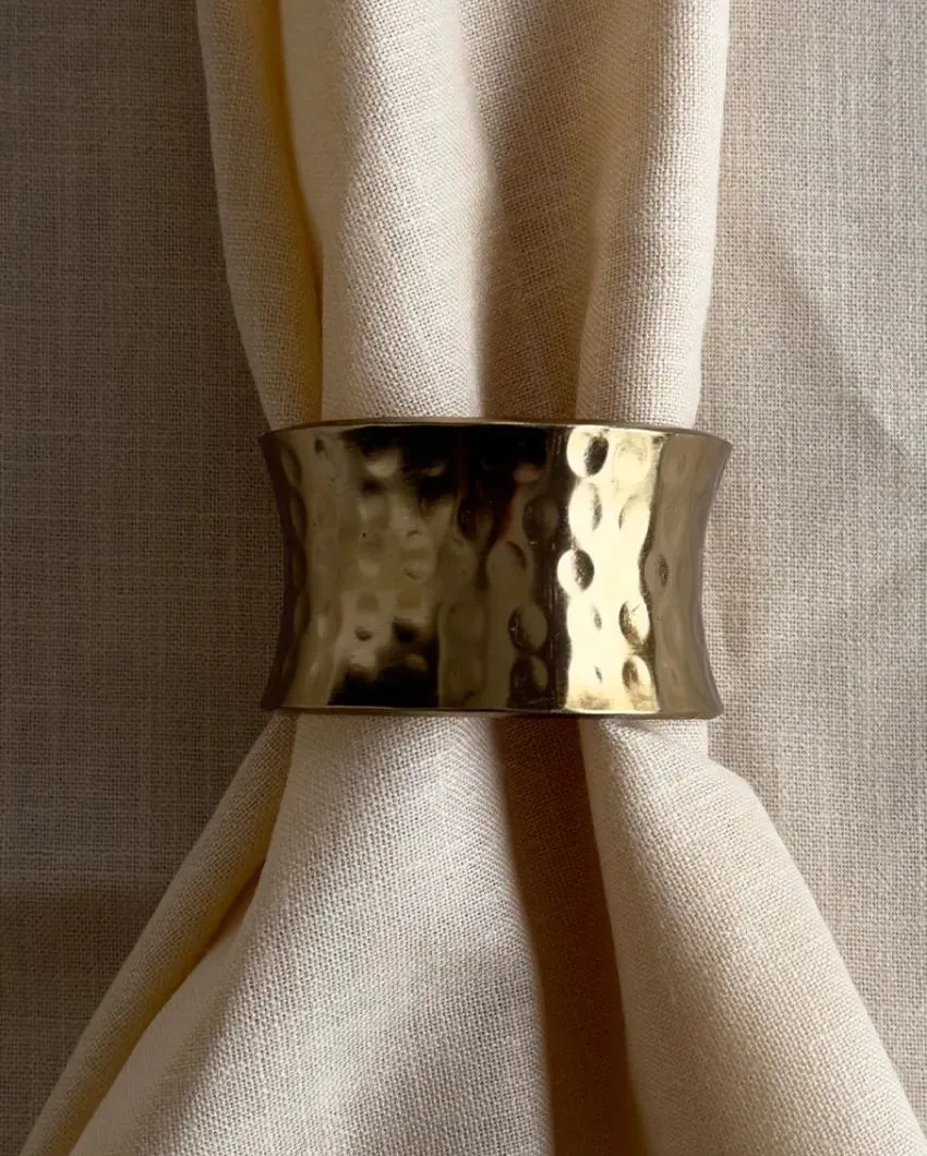 Golden Cylindrical Hammered Napkin Rings | Set of 4