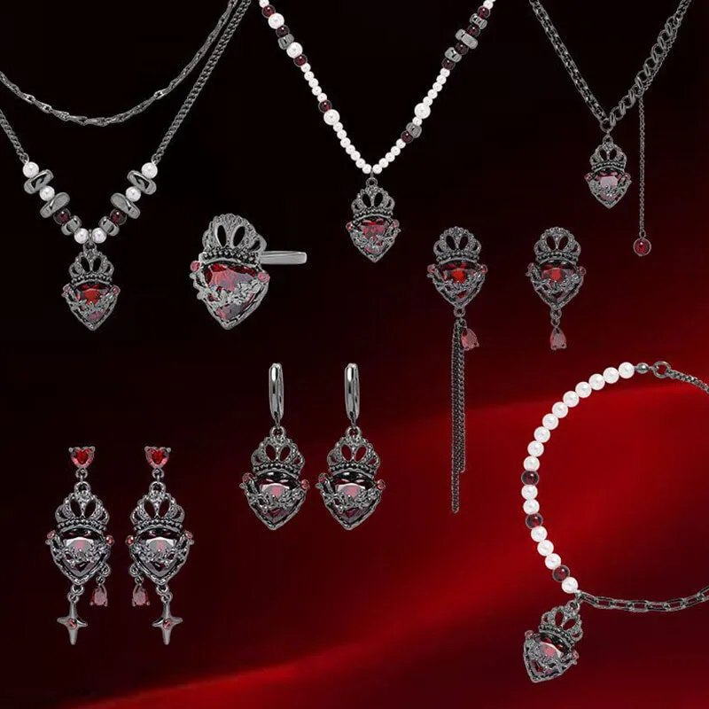 Gothic Crown Heart Alloy Jewelry Set