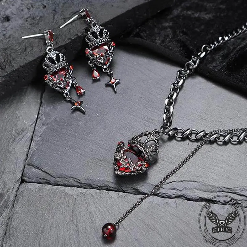 Gothic Crown Heart Alloy Jewelry Set