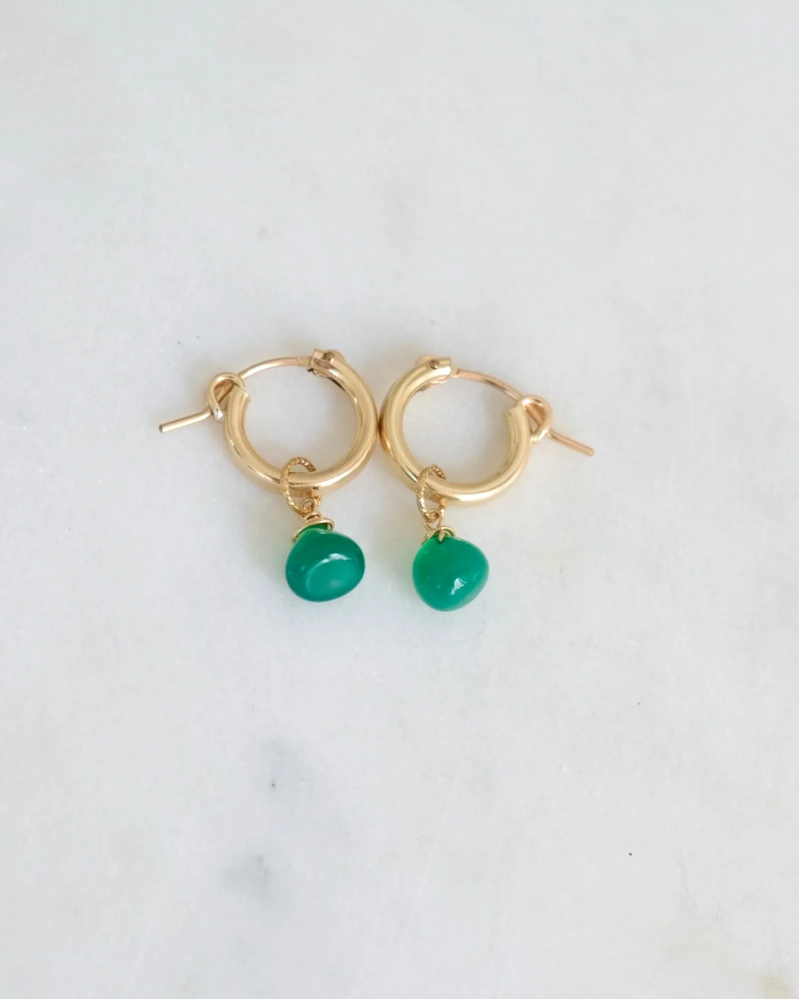 Green agate huggie hoops