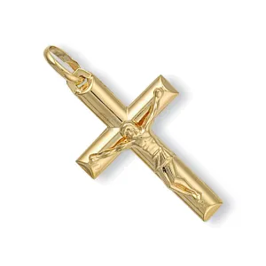 Hollow Crucifix Cross Pendant Necklace in 9ct Yellow Gold 1.4g