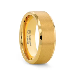 HONOR Gold-Plated Tungsten Beveled Polished Edges Flat Ring with Brushed Center - 6mm & 8mm