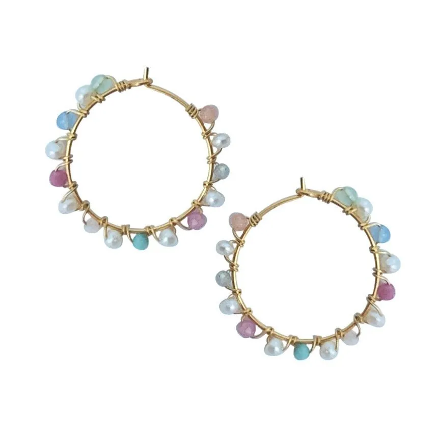 HOOP EARRING PEARL MULTI STONE