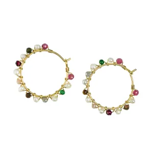 HOOP EARRING PEARL MULTI STONE