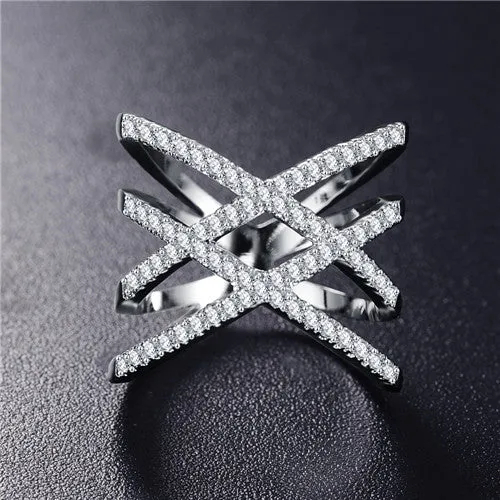 Hot!Bottom Price Only 2 Weeks Fashion Rings for Women Double Letter X Shape Ring Zirconia Micro Paved Women Anel