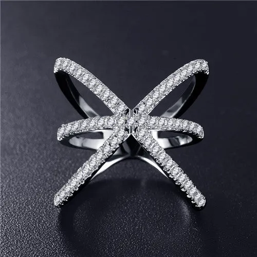 Hot!Bottom Price Only 2 Weeks Fashion Rings for Women Double Letter X Shape Ring Zirconia Micro Paved Women Anel