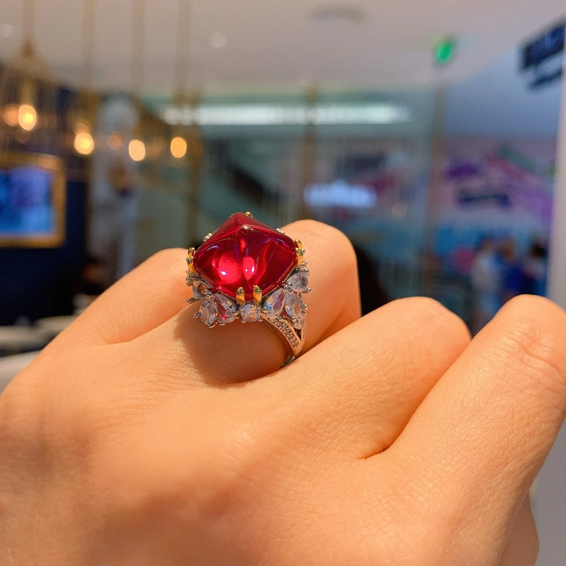 Huge Cut Ruby 925 Sterling Silver Ring