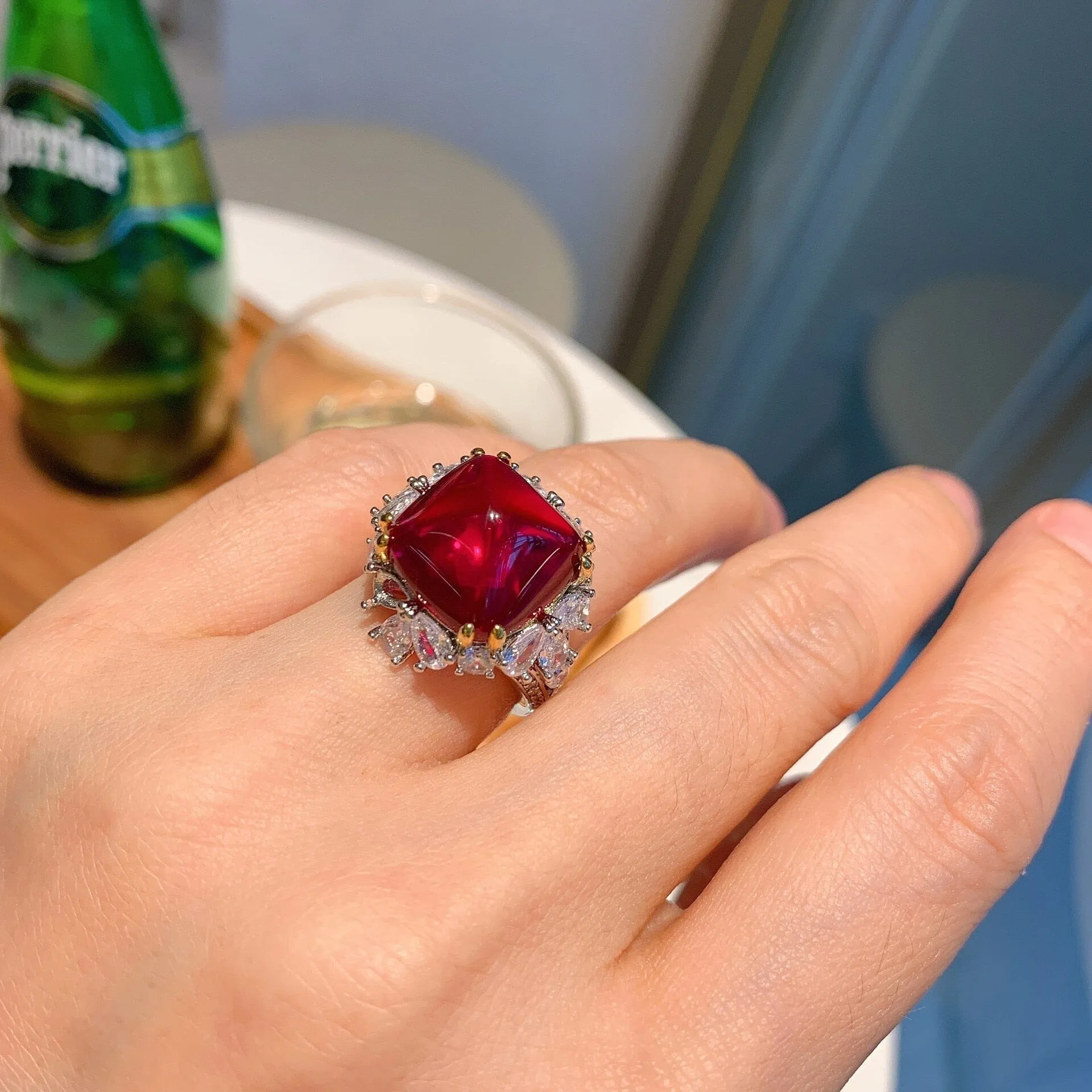 Huge Cut Ruby 925 Sterling Silver Ring