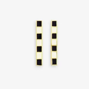 Ink   Alloy IA ENER0200BL Adele colorblock enamel bar earrings black/white