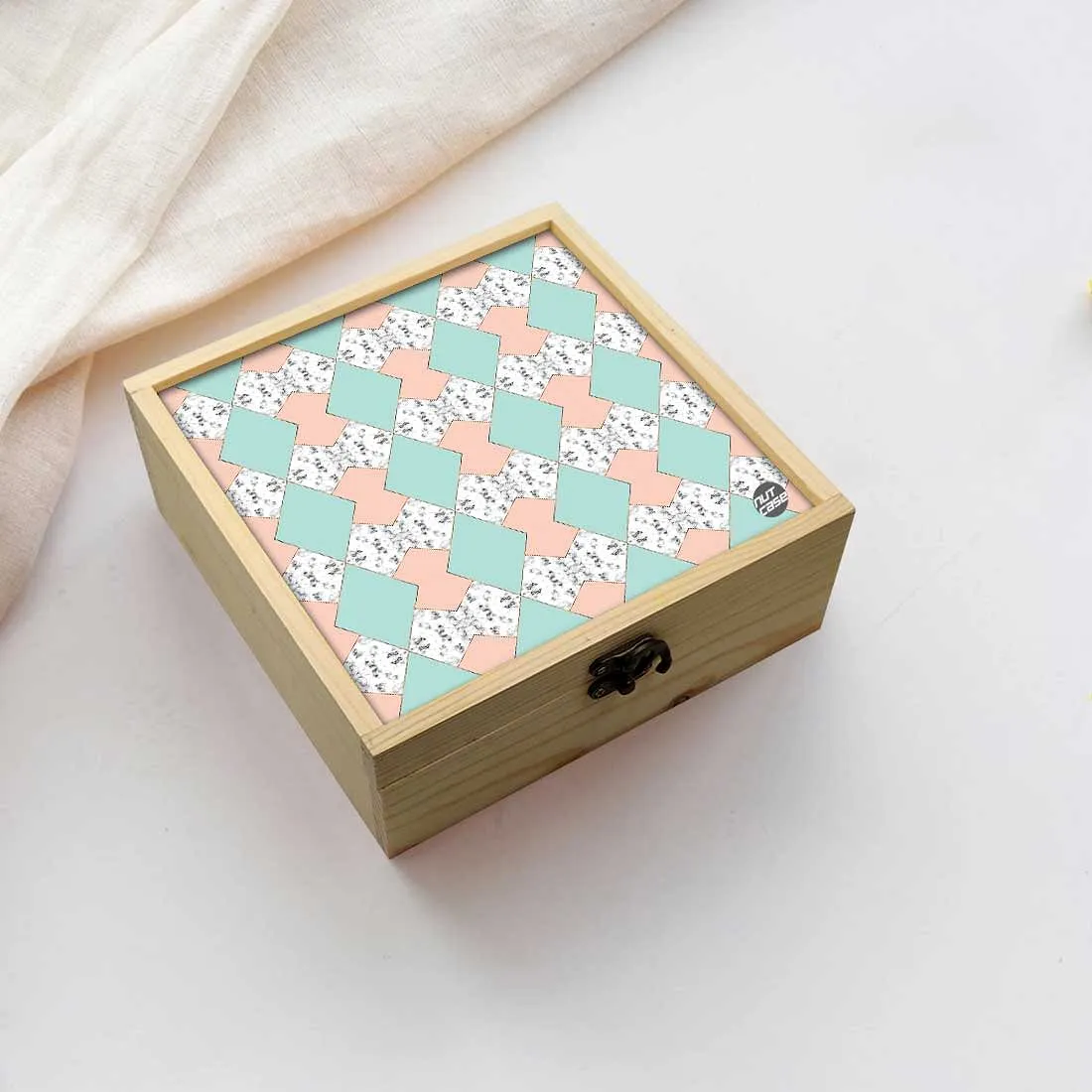 Jewellery Box Makepup Organizer -  Green Peach Marble Pastle