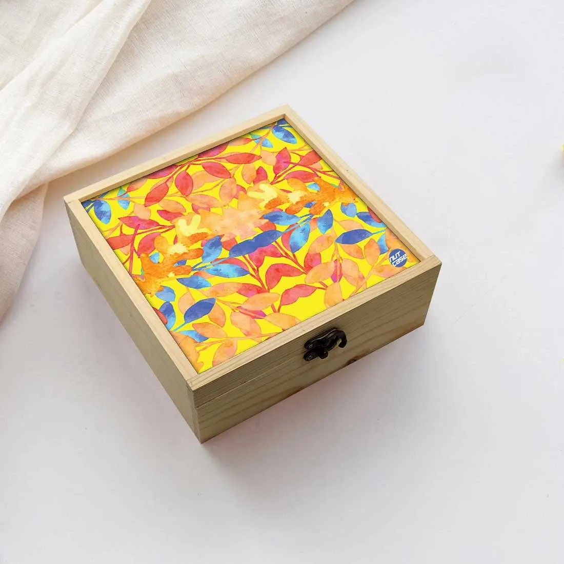 Jewellery Box Makepup Organizer -  Leaves Yellow